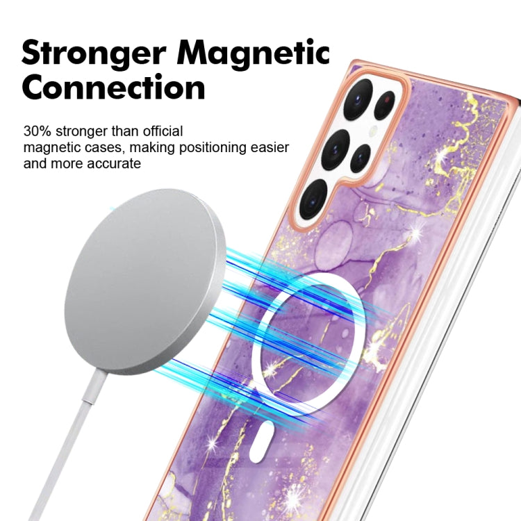 For Samsung Galaxy S22 Ultra 5G Marble Pattern Dual-side IMD Magsafe TPU Phone Case(Purple 002)