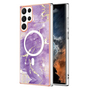 For Samsung Galaxy S22 Ultra 5G Marble Pattern Dual-side IMD Magsafe TPU Phone Case(Purple 002)