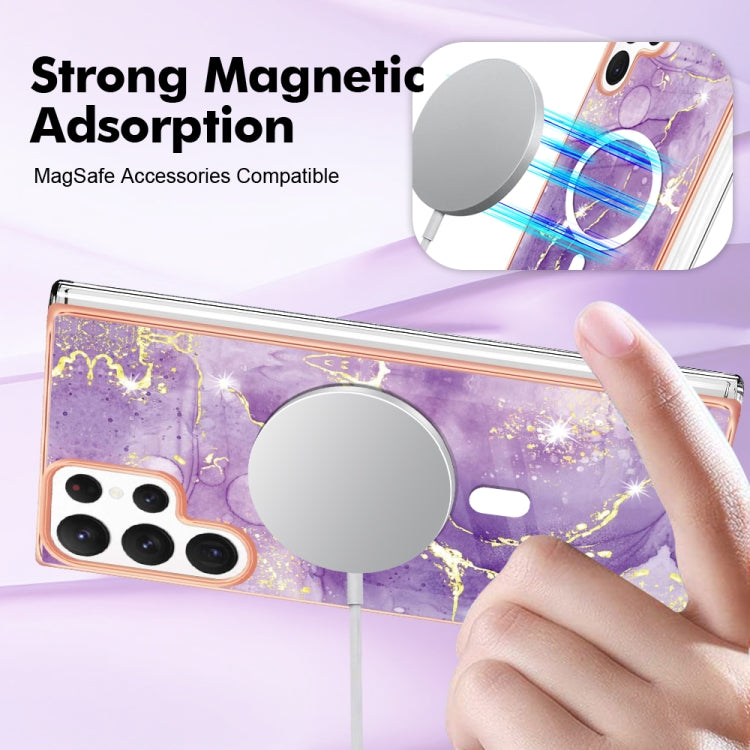 For Samsung Galaxy S22 Ultra 5G Marble Pattern Dual-side IMD Magsafe TPU Phone Case(Purple 002)