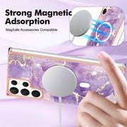 For Samsung Galaxy S22 Ultra 5G Marble Pattern Dual-side IMD Magsafe TPU Phone Case(Purple 002)