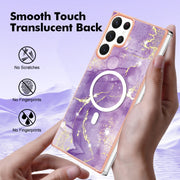 For Samsung Galaxy S22 Ultra 5G Marble Pattern Dual-side IMD Magsafe TPU Phone Case(Purple 002)