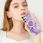 For Samsung Galaxy S22 Ultra 5G Marble Pattern Dual-side IMD Magsafe TPU Phone Case(Purple 002)