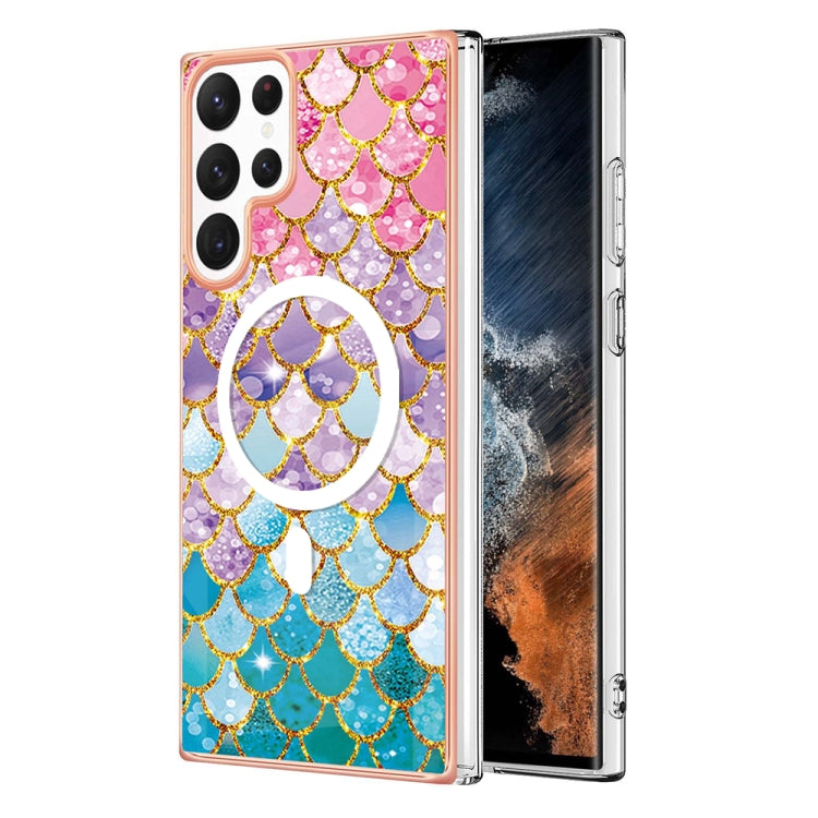 For Samsung Galaxy S22 Ultra 5G Marble Pattern Dual-side IMD Magsafe TPU Phone Case(Colorful Scales)