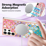 For Samsung Galaxy S22 Ultra 5G Marble Pattern Dual-side IMD Magsafe TPU Phone Case(Colorful Scales)