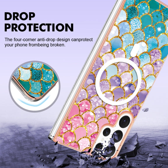 For Samsung Galaxy S22 Ultra 5G Marble Pattern Dual-side IMD Magsafe TPU Phone Case(Colorful Scales)