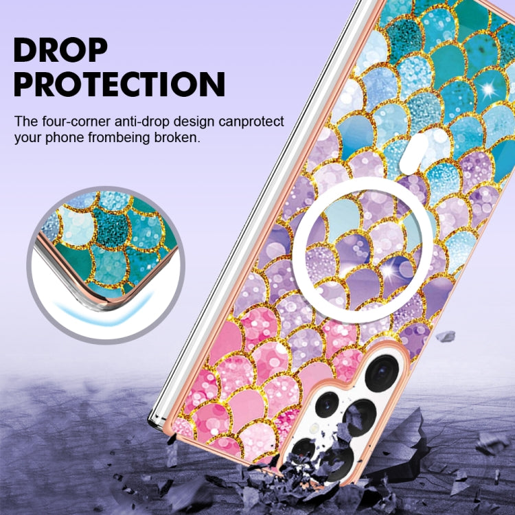 For Samsung Galaxy S22 Ultra 5G Marble Pattern Dual-side IMD Magsafe TPU Phone Case(Colorful Scales)