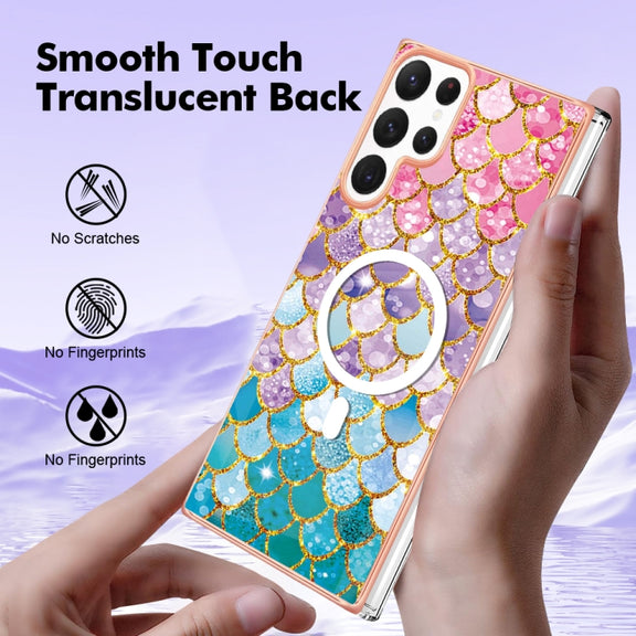 For Samsung Galaxy S22 Ultra 5G Marble Pattern Dual-side IMD Magsafe TPU Phone Case(Colorful Scales)