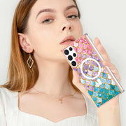 For Samsung Galaxy S22 Ultra 5G Marble Pattern Dual-side IMD Magsafe TPU Phone Case(Colorful Scales)
