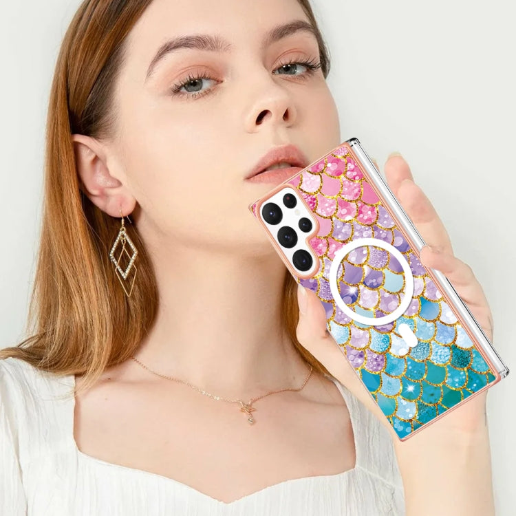 For Samsung Galaxy S22 Ultra 5G Marble Pattern Dual-side IMD Magsafe TPU Phone Case(Colorful Scales)