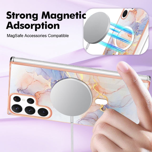 For Samsung Galaxy S22 Ultra 5G Marble Pattern Dual-side IMD Magsafe TPU Phone Case(White Marble)