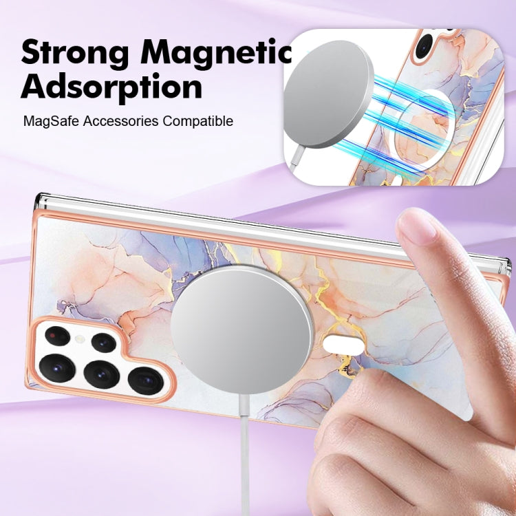For Samsung Galaxy S22 Ultra 5G Marble Pattern Dual-side IMD Magsafe TPU Phone Case(White Marble)