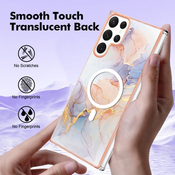 For Samsung Galaxy S22 Ultra 5G Marble Pattern Dual-side IMD Magsafe TPU Phone Case(White Marble)