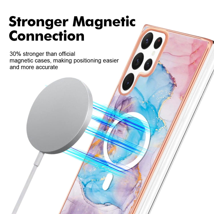 For Samsung Galaxy S22 Ultra 5G Marble Pattern Dual-side IMD Magsafe TPU Phone Case(Blue Marble)