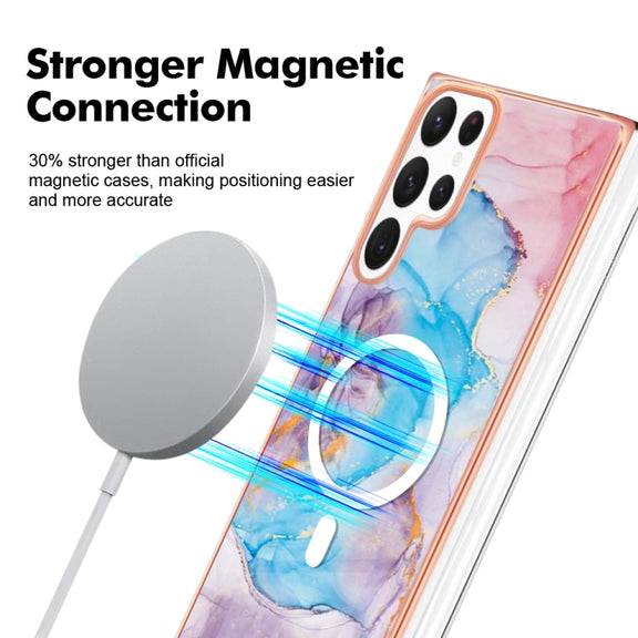 For Samsung Galaxy S22 Ultra 5G Marble Pattern Dual-side IMD Magsafe TPU Phone Case(Blue Marble)