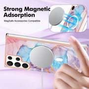 For Samsung Galaxy S22 Ultra 5G Marble Pattern Dual-side IMD Magsafe TPU Phone Case(Blue Marble)