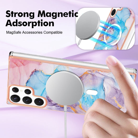 For Samsung Galaxy S22 Ultra 5G Marble Pattern Dual-side IMD Magsafe TPU Phone Case(Blue Marble)
