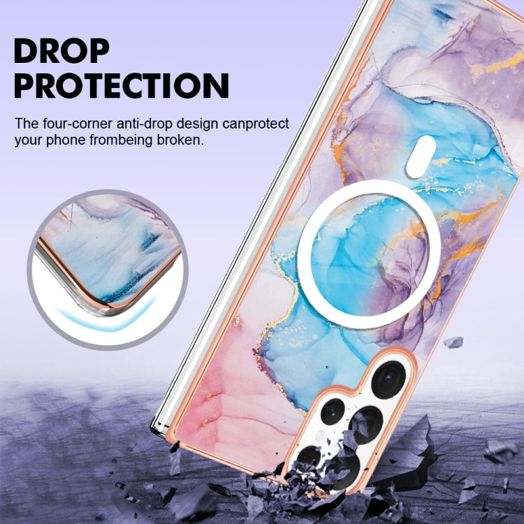 For Samsung Galaxy S22 Ultra 5G Marble Pattern Dual-side IMD Magsafe TPU Phone Case(Blue Marble)