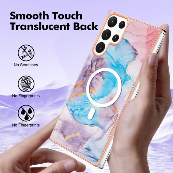 For Samsung Galaxy S22 Ultra 5G Marble Pattern Dual-side IMD Magsafe TPU Phone Case(Blue Marble)