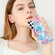 For Samsung Galaxy S22 Ultra 5G Marble Pattern Dual-side IMD Magsafe TPU Phone Case(Blue Marble)