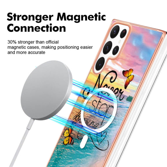 For Samsung Galaxy S22 Ultra 5G Marble Pattern Dual-side IMD Magsafe TPU Phone Case(Dream Butterfly)