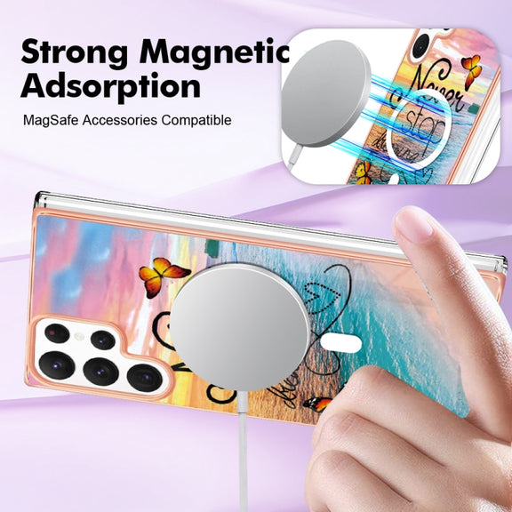 For Samsung Galaxy S22 Ultra 5G Marble Pattern Dual-side IMD Magsafe TPU Phone Case(Dream Butterfly)