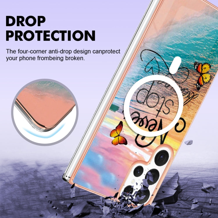 For Samsung Galaxy S22 Ultra 5G Marble Pattern Dual-side IMD Magsafe TPU Phone Case(Dream Butterfly)