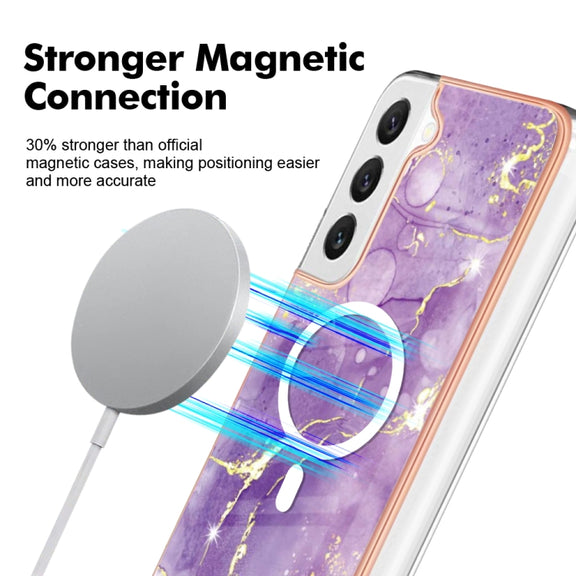 For Samsung Galaxy S23 5G Marble Pattern Dual-side IMD Magsafe TPU Phone Case(Purple 002)