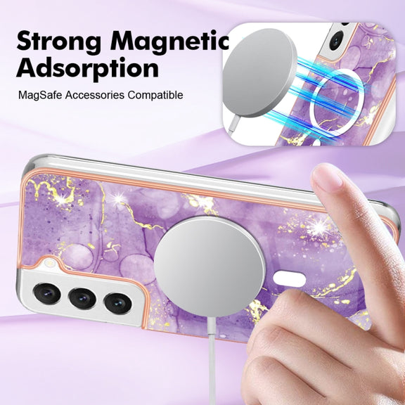 For Samsung Galaxy S23 5G Marble Pattern Dual-side IMD Magsafe TPU Phone Case(Purple 002)