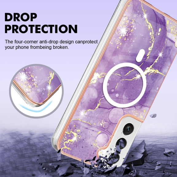 For Samsung Galaxy S23 5G Marble Pattern Dual-side IMD Magsafe TPU Phone Case(Purple 002)