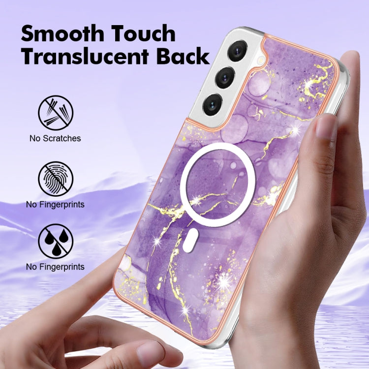 For Samsung Galaxy S23 5G Marble Pattern Dual-side IMD Magsafe TPU Phone Case(Purple 002)