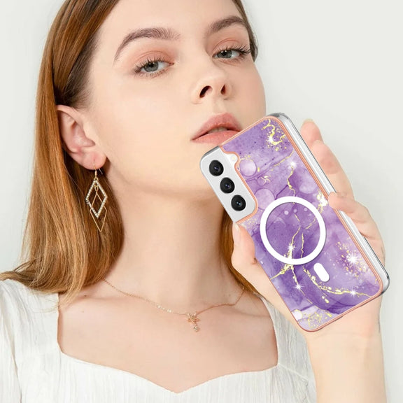 For Samsung Galaxy S23 5G Marble Pattern Dual-side IMD Magsafe TPU Phone Case(Purple 002)
