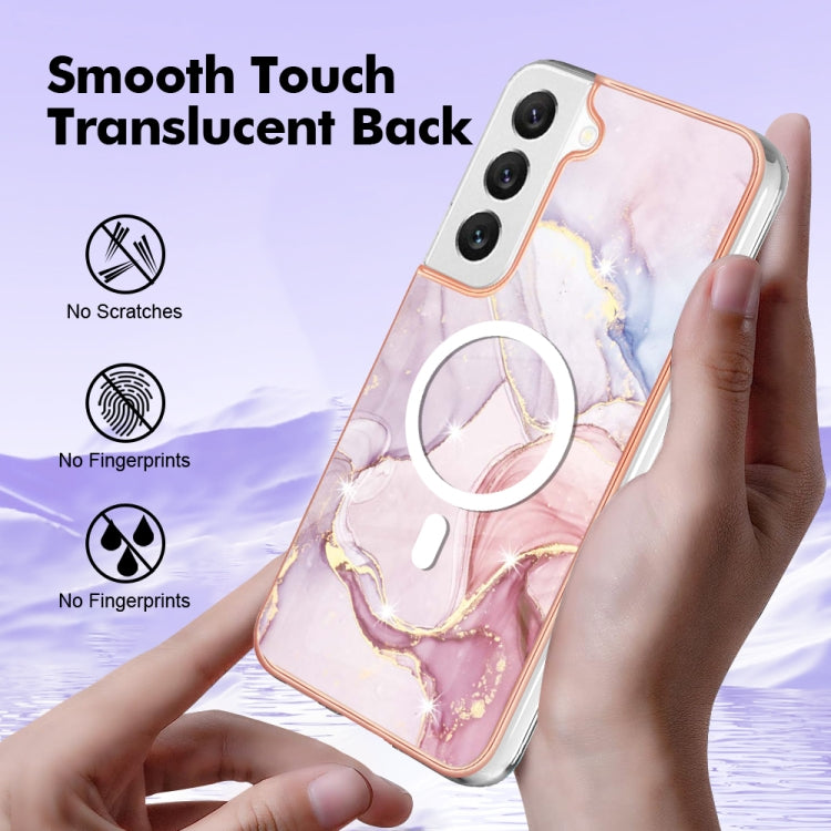 For Samsung Galaxy S23 5G Marble Pattern Dual-side IMD Magsafe TPU Phone Case(Rose Gold 005)