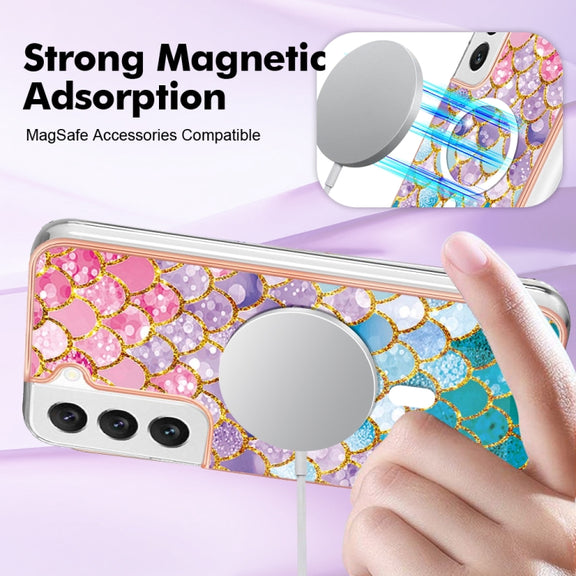 For Samsung Galaxy S23 5G Marble Pattern Dual-side IMD Magsafe TPU Phone Case(Colorful Scales)