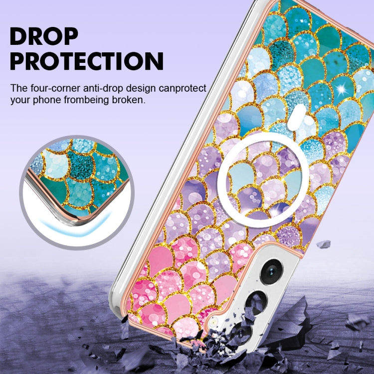 For Samsung Galaxy S23 5G Marble Pattern Dual-side IMD Magsafe TPU Phone Case(Colorful Scales)
