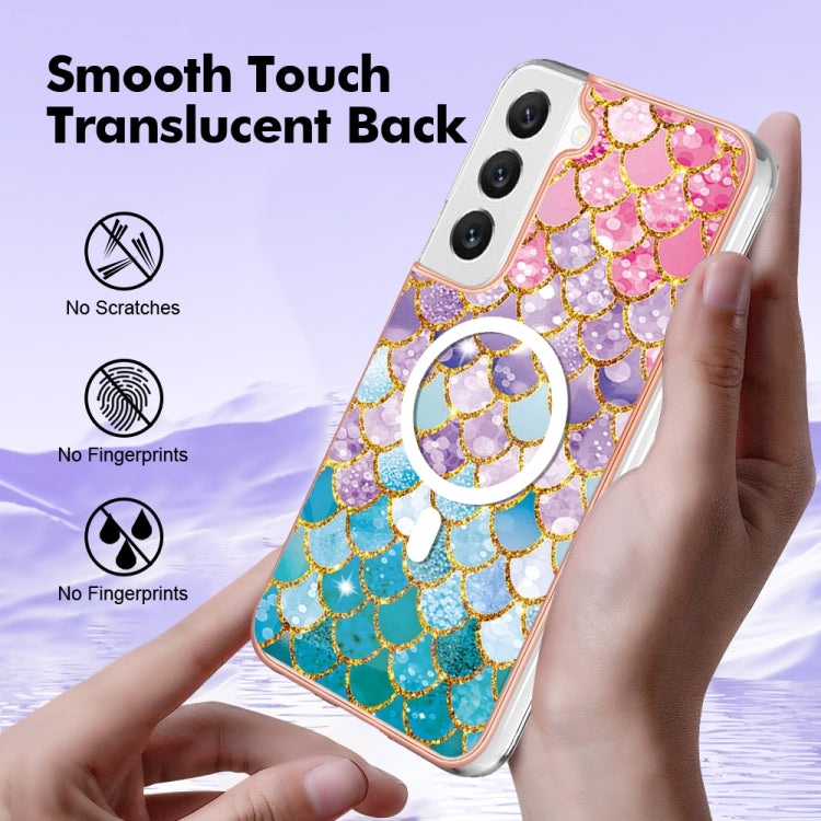 For Samsung Galaxy S23 5G Marble Pattern Dual-side IMD Magsafe TPU Phone Case(Colorful Scales)