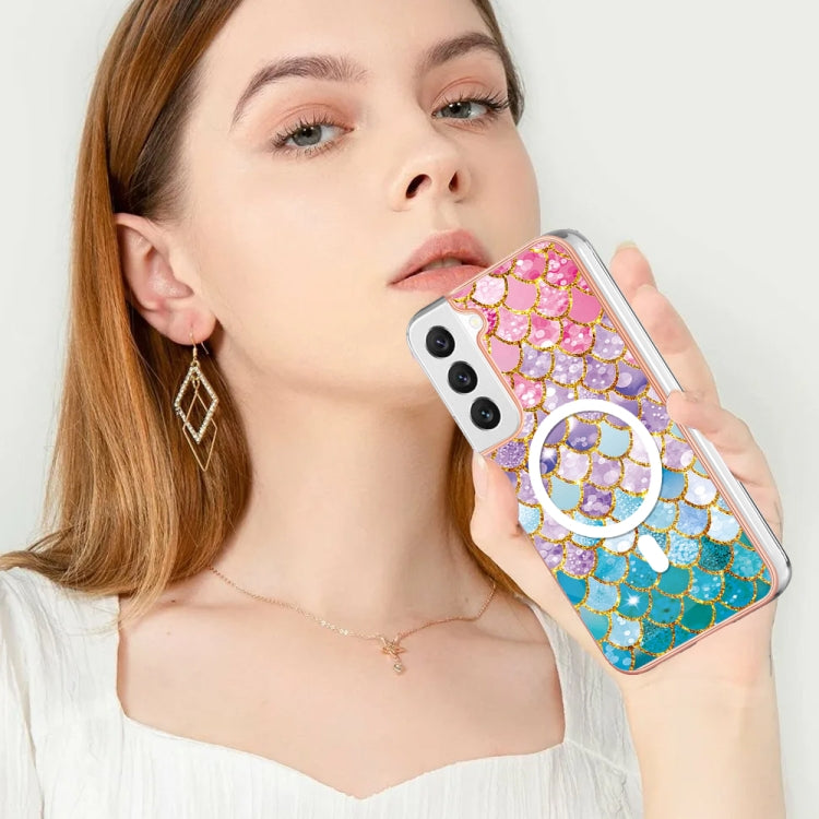 For Samsung Galaxy S23 5G Marble Pattern Dual-side IMD Magsafe TPU Phone Case(Colorful Scales)