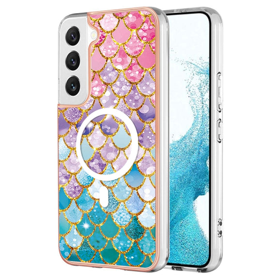 For Samsung Galaxy S23 5G Marble Pattern Dual-side IMD Magsafe TPU Phone Case(Colorful Scales)