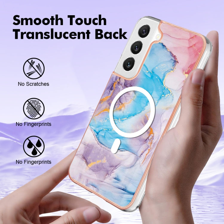For Samsung Galaxy S23 5G Marble Pattern Dual-side IMD Magsafe TPU Phone Case(Blue Marble)