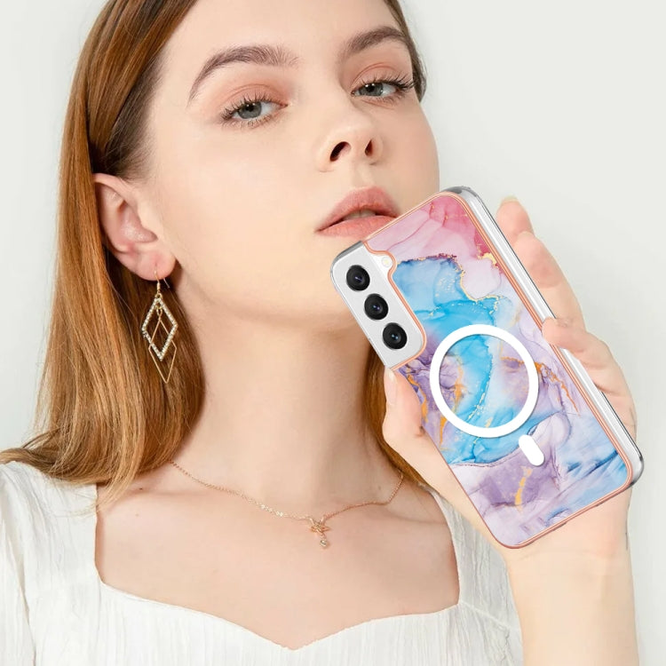 For Samsung Galaxy S23 5G Marble Pattern Dual-side IMD Magsafe TPU Phone Case(Blue Marble)