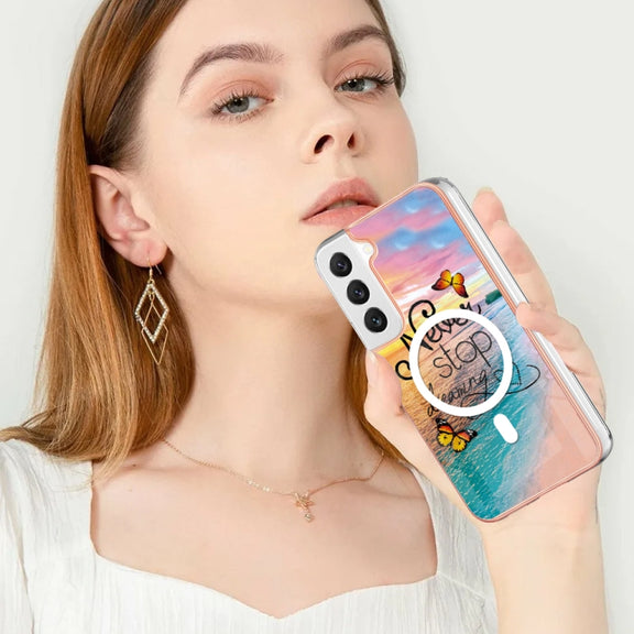 For Samsung Galaxy S23+ 5G Marble Pattern Dual-side IMD Magsafe TPU Phone Case(Dream Butterfly)