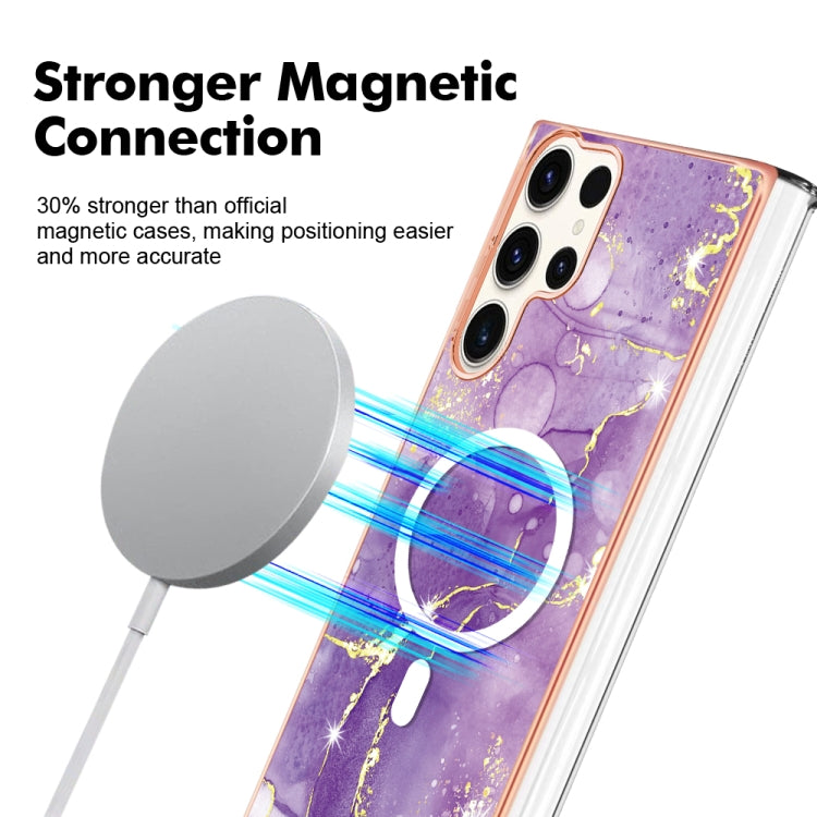 For Samsung Galaxy S23 Ultra 5G Marble Pattern Dual-side IMD Magsafe TPU Phone Case(Purple 002)