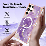 For Samsung Galaxy S23 Ultra 5G Marble Pattern Dual-side IMD Magsafe TPU Phone Case(Purple 002)