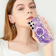 For Samsung Galaxy S23 Ultra 5G Marble Pattern Dual-side IMD Magsafe TPU Phone Case(Purple 002)