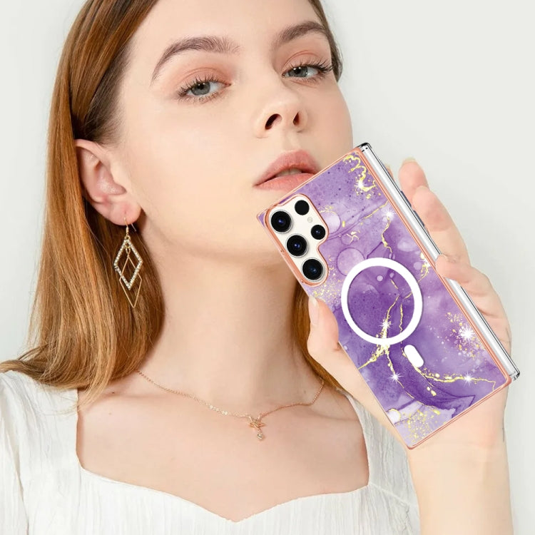 For Samsung Galaxy S23 Ultra 5G Marble Pattern Dual-side IMD Magsafe TPU Phone Case(Purple 002)