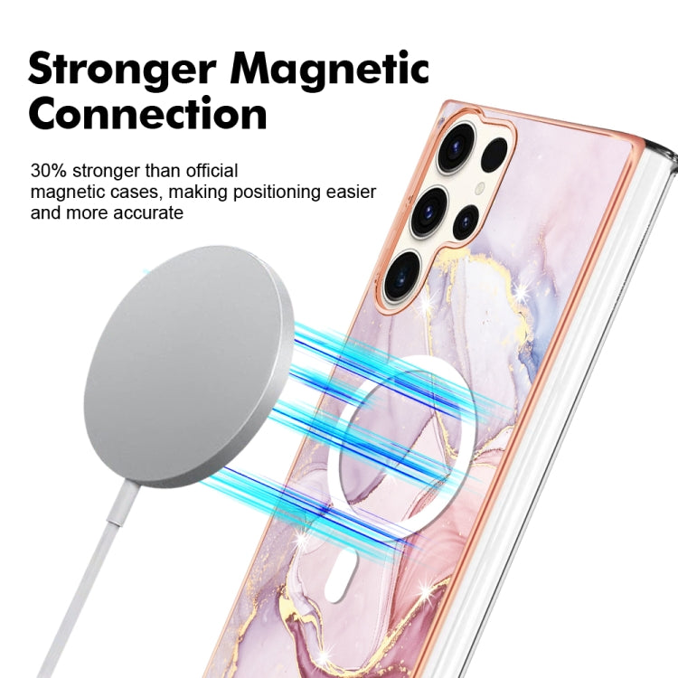 For Samsung Galaxy S23 Ultra 5G Marble Pattern Dual-side IMD Magsafe TPU Phone Case(Rose Gold 005)