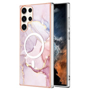 For Samsung Galaxy S23 Ultra 5G Marble Pattern Dual-side IMD Magsafe TPU Phone Case(Rose Gold 005)