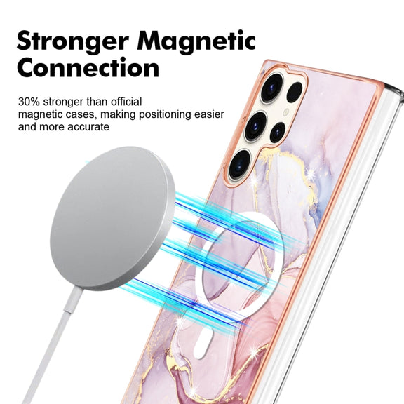For Samsung Galaxy S23 Ultra 5G Marble Pattern Dual-side IMD Magsafe TPU Phone Case(Rose Gold 005)