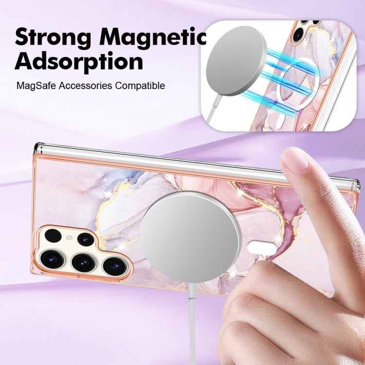 For Samsung Galaxy S23 Ultra 5G Marble Pattern Dual-side IMD Magsafe TPU Phone Case(Rose Gold 005)