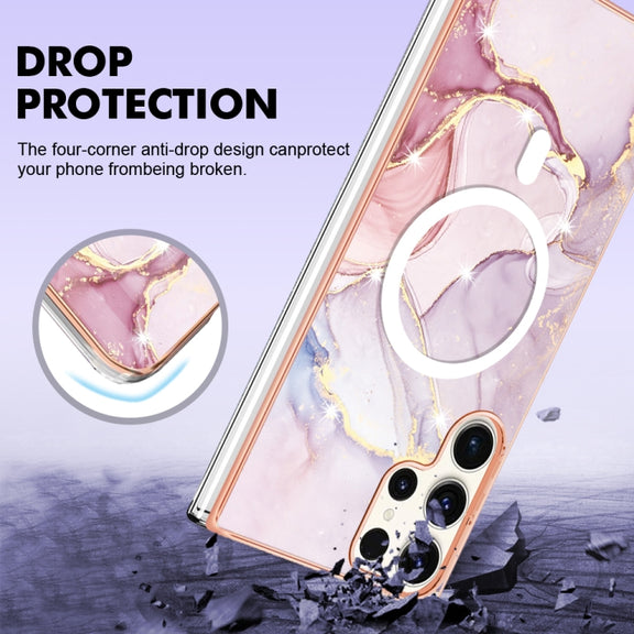 For Samsung Galaxy S23 Ultra 5G Marble Pattern Dual-side IMD Magsafe TPU Phone Case(Rose Gold 005)