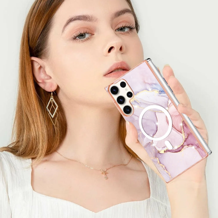 For Samsung Galaxy S23 Ultra 5G Marble Pattern Dual-side IMD Magsafe TPU Phone Case(Rose Gold 005)